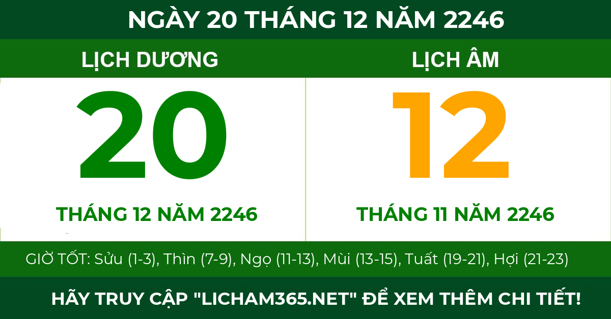 lịch âm ngày 20 tháng 12 năm 2246