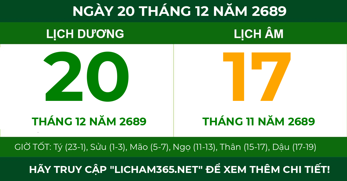 lịch âm ngày 20 tháng 12 năm 2689