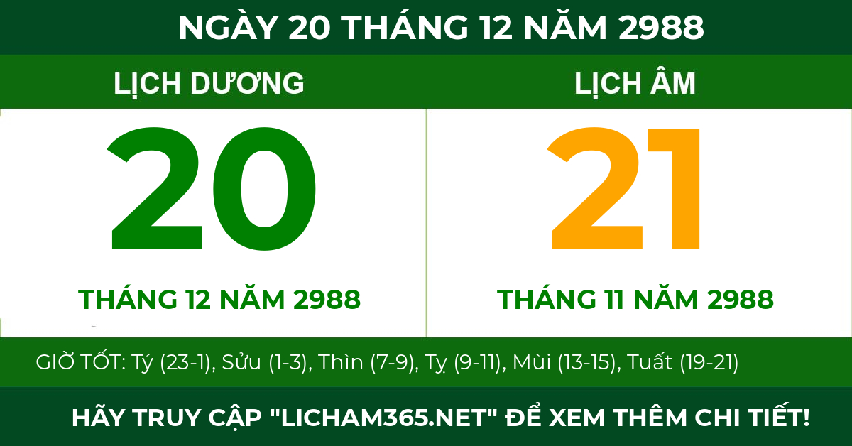 lịch âm ngày 20 tháng 12 năm 2988