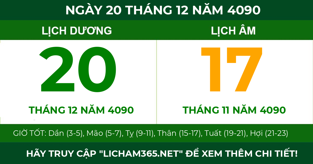 lịch âm ngày 20 tháng 12 năm 4090