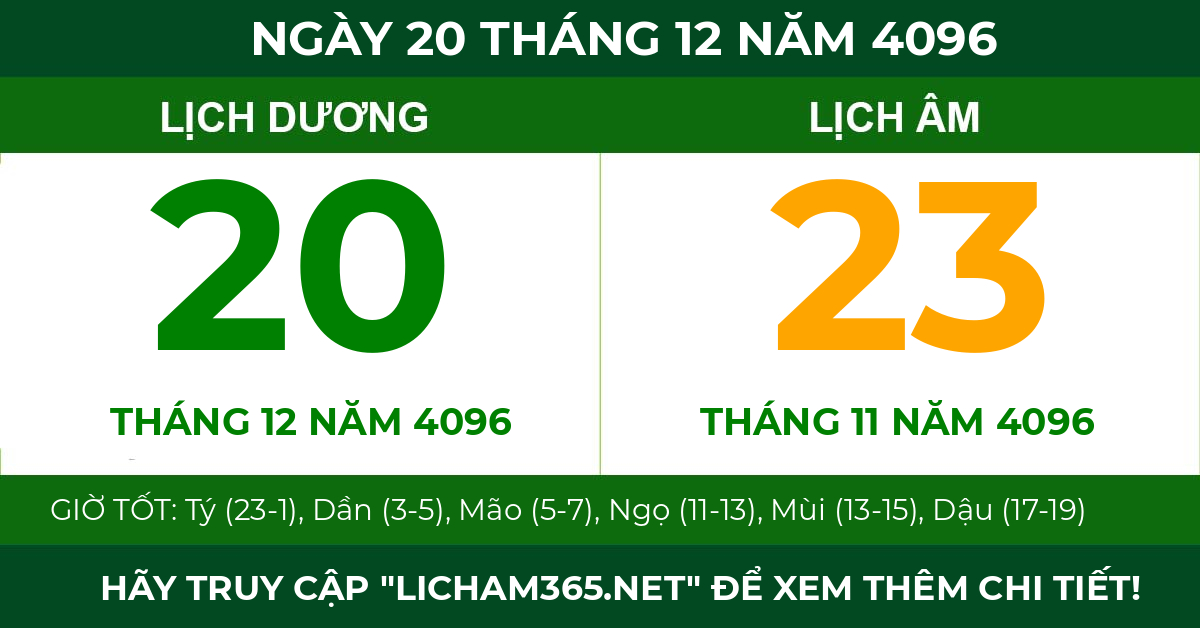 lịch âm ngày 20 tháng 12 năm 4096