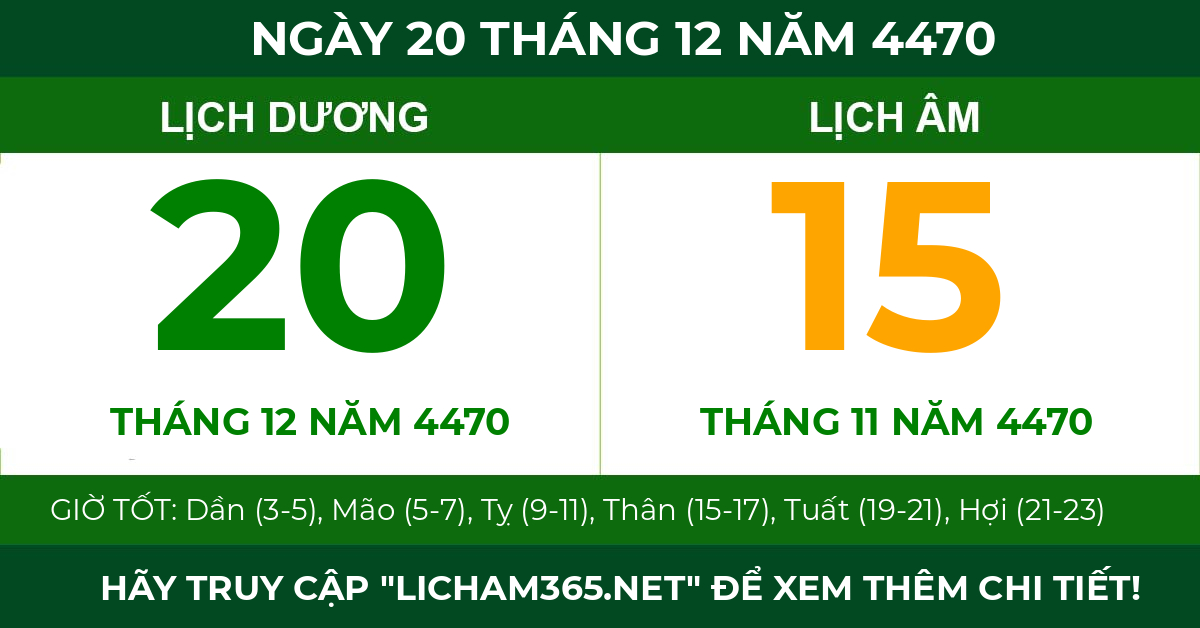 lịch âm ngày 20 tháng 12 năm 4470
