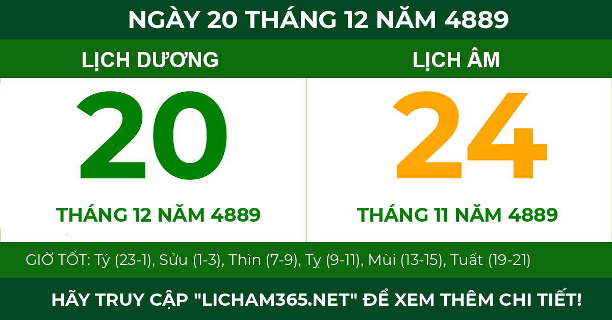 lịch âm ngày 20 tháng 12 năm 4889