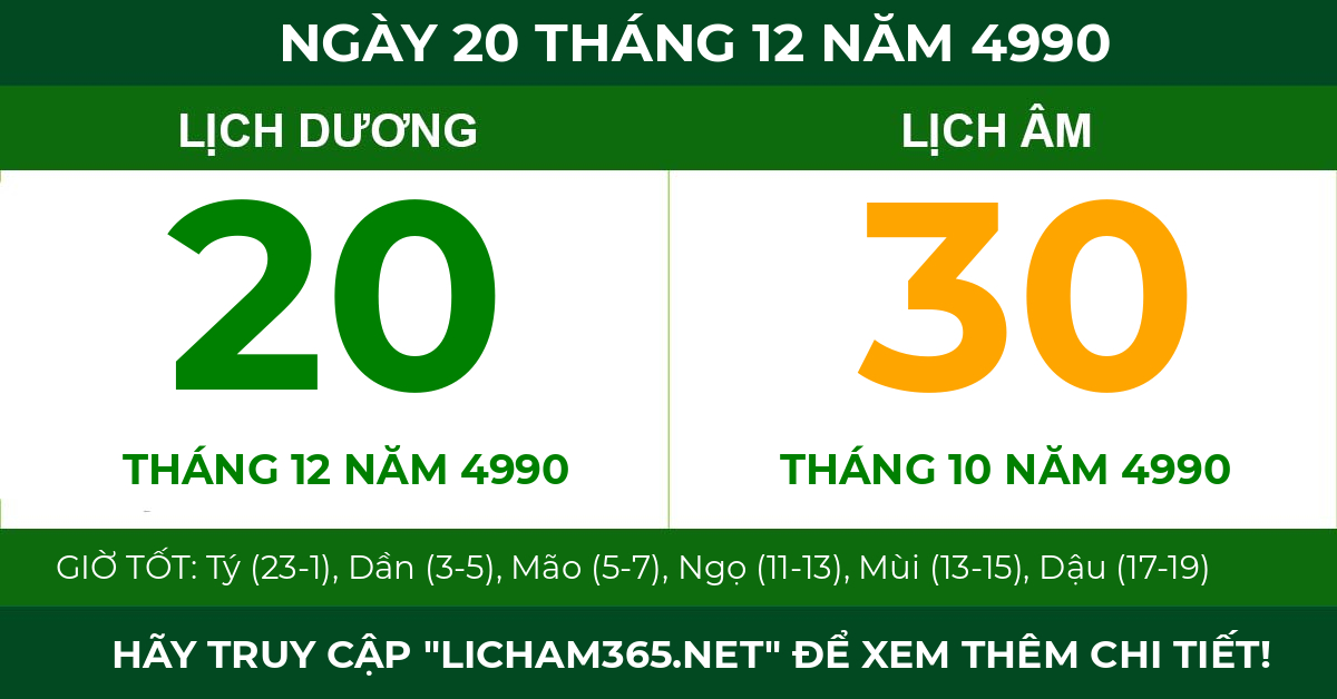 lịch âm ngày 20 tháng 12 năm 4990