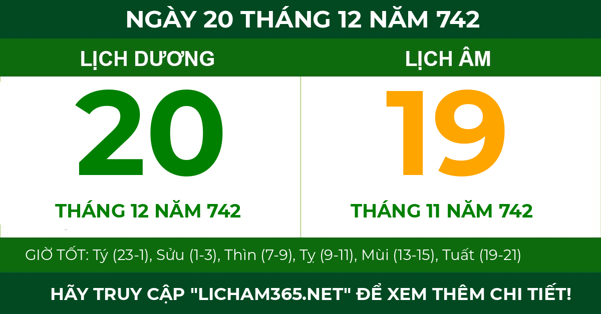 lịch âm ngày 20 tháng 12 năm 742