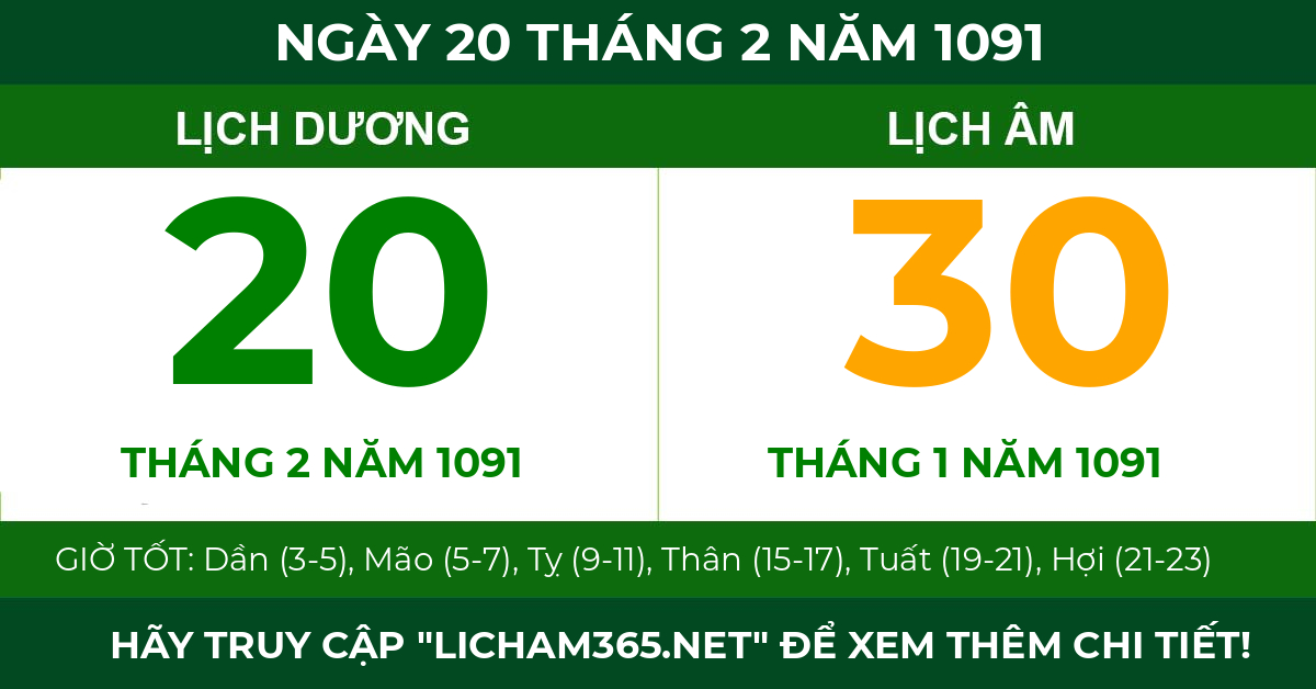lịch âm ngày 20 tháng 2 năm 1091