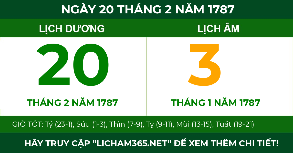 lịch âm ngày 20 tháng 2 năm 1787
