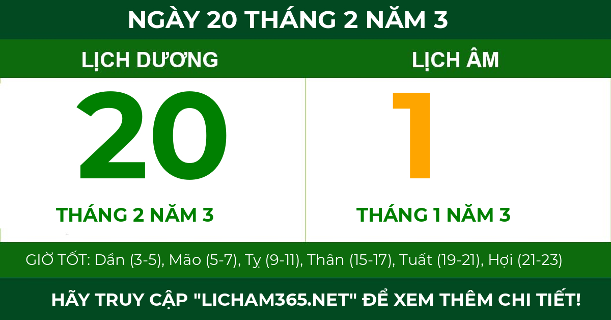 lịch âm ngày 20 tháng 2 năm 3