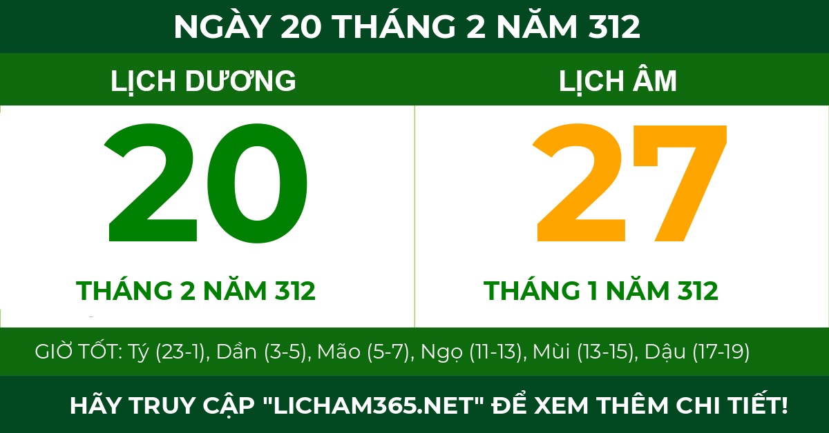 lịch âm ngày 20 tháng 2 năm 312