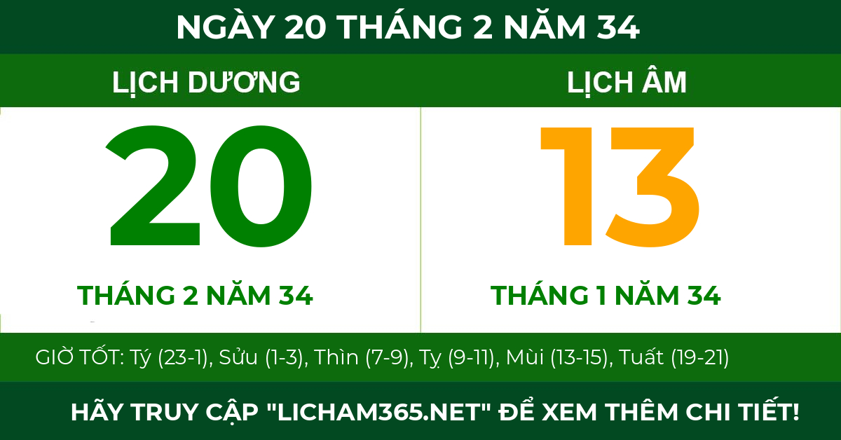 lịch âm ngày 20 tháng 2 năm 34