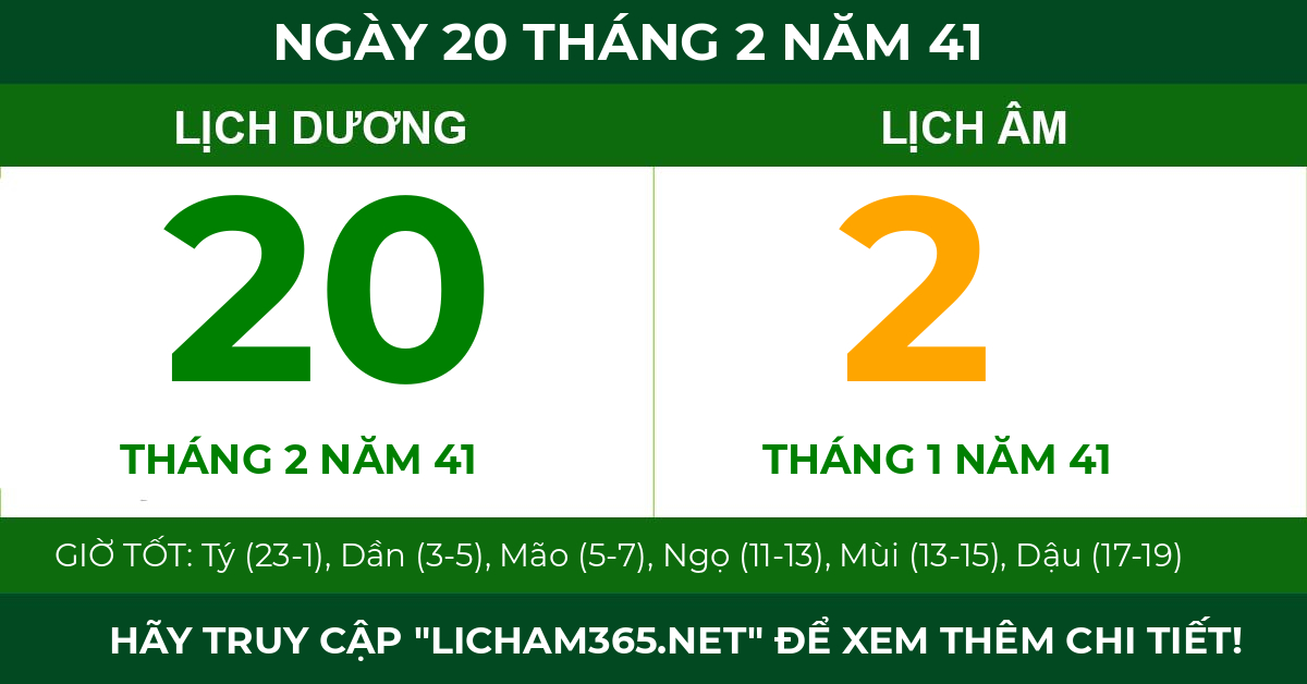 lịch âm ngày 20 tháng 2 năm 41