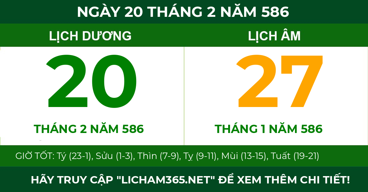 lịch âm ngày 20 tháng 2 năm 586