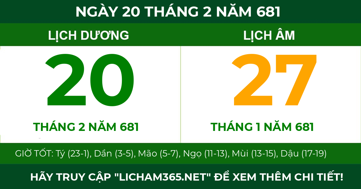 lịch âm ngày 20 tháng 2 năm 681