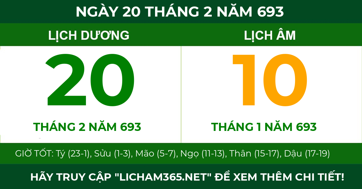 lịch âm ngày 20 tháng 2 năm 693