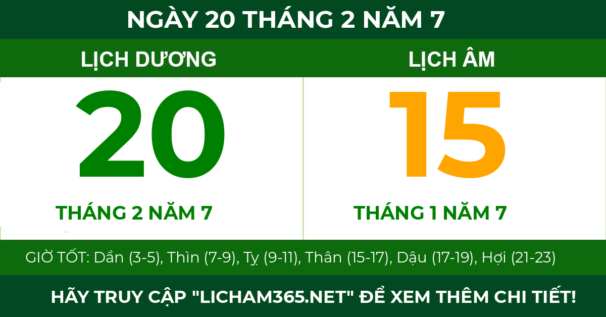lịch âm ngày 20 tháng 2 năm 7