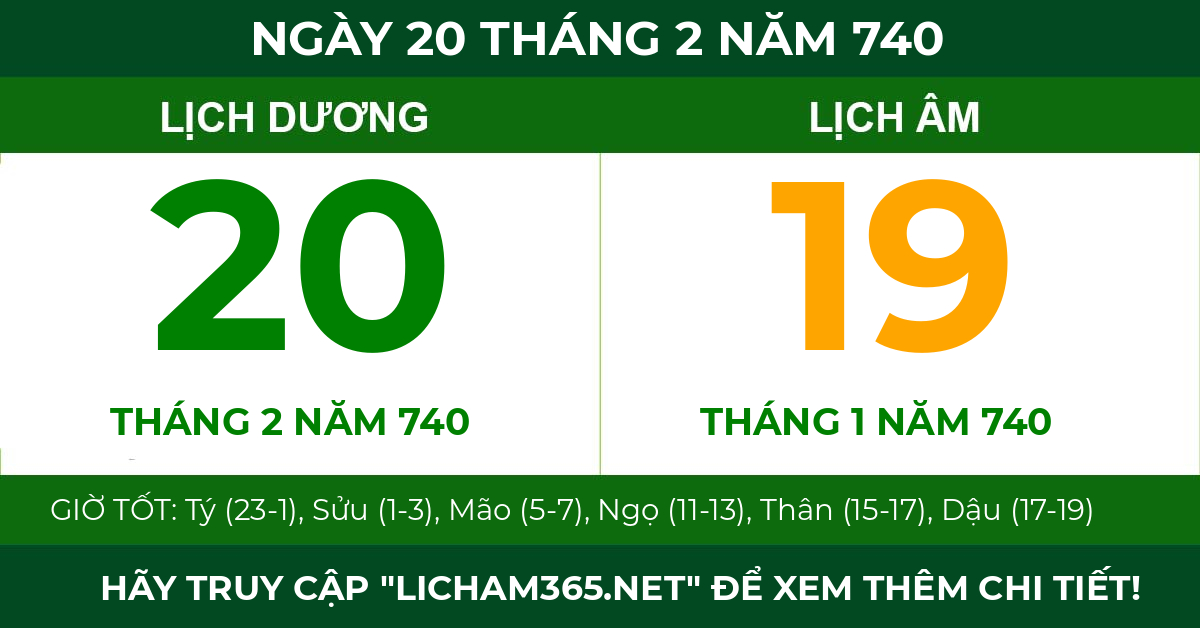 lịch âm ngày 20 tháng 2 năm 740