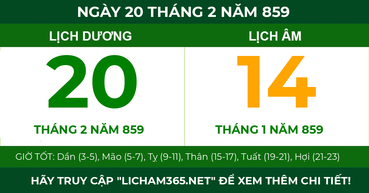 lịch âm ngày 20 tháng 2 năm 859