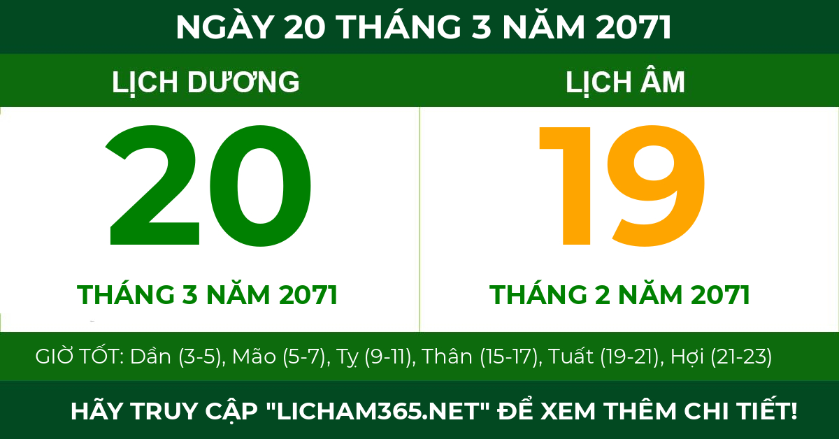 lịch âm ngày 20 tháng 3 năm 2071