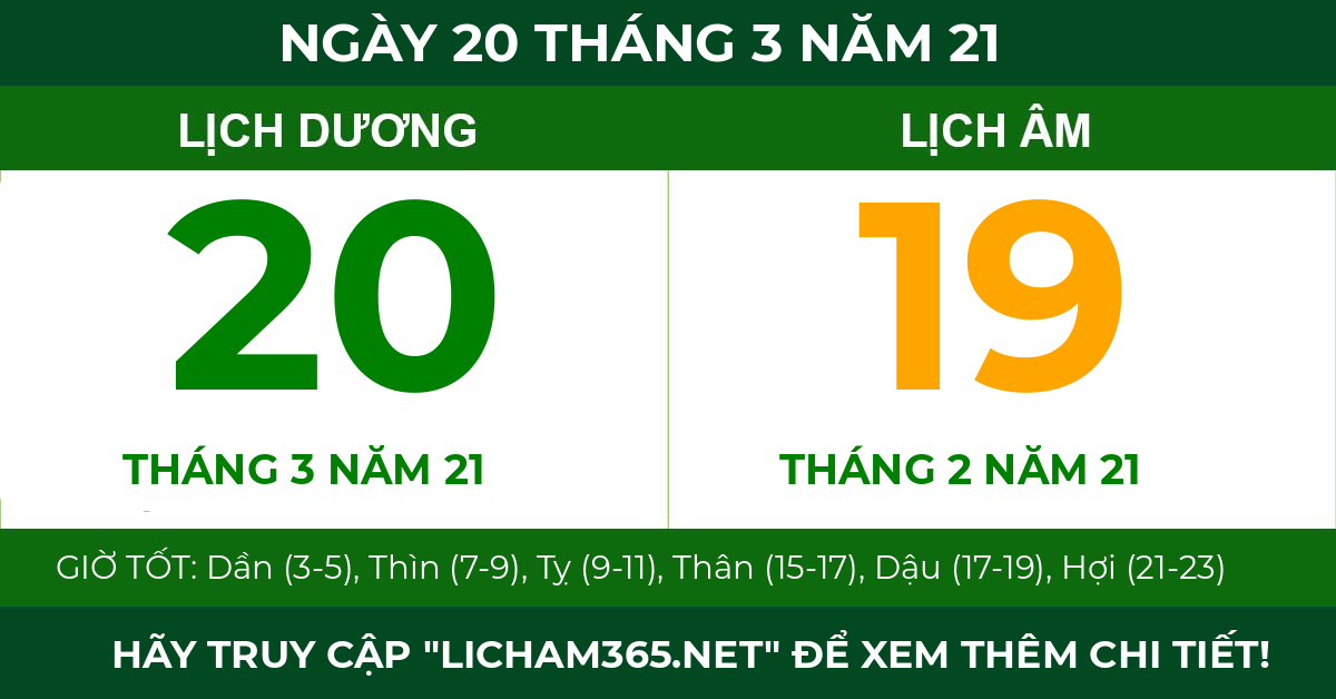 lịch âm ngày 20 tháng 3 năm 21