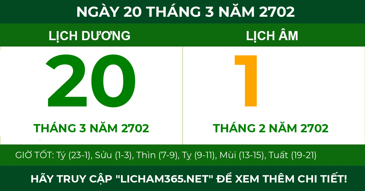 lịch âm ngày 20 tháng 3 năm 2702