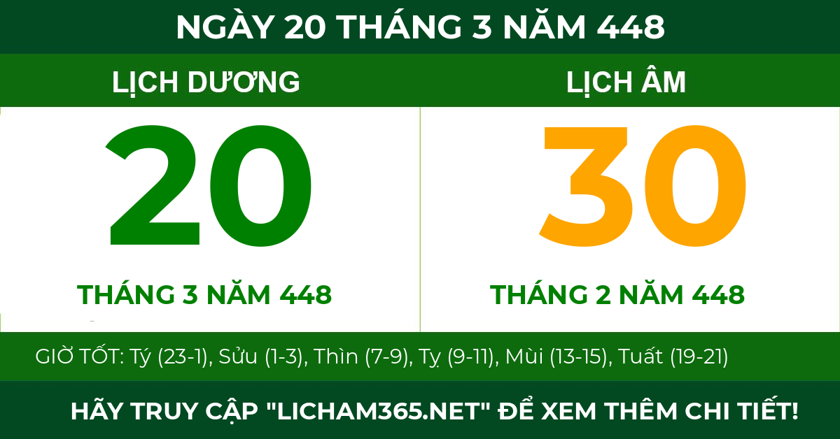 lịch âm ngày 20 tháng 3 năm 448