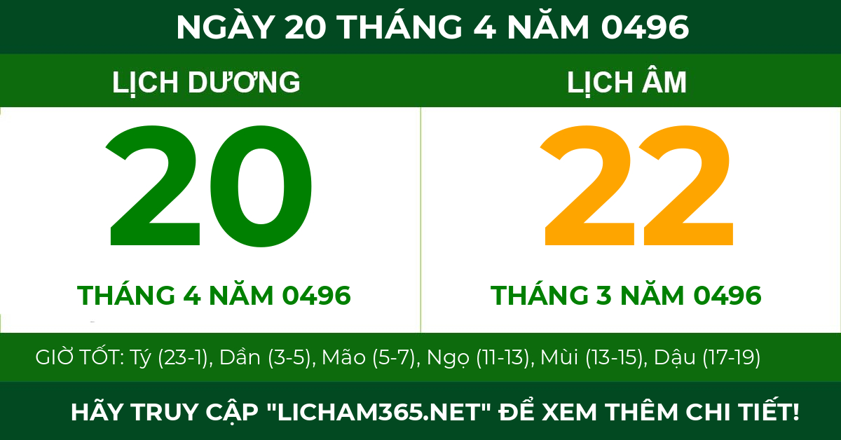 lịch âm ngày 20 tháng 4 năm 0496