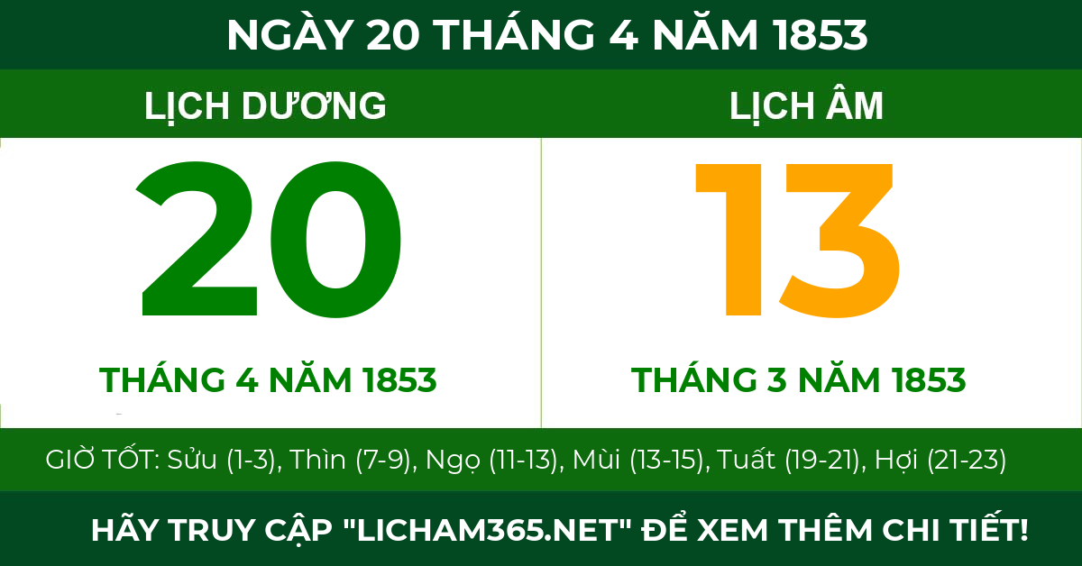 lịch âm ngày 20 tháng 4 năm 1853