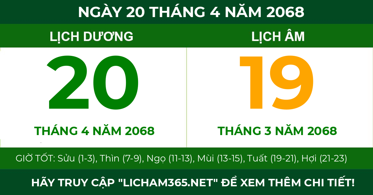 lịch âm ngày 20 tháng 4 năm 2068
