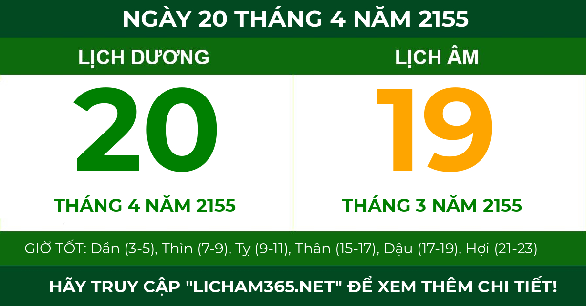 lịch âm ngày 20 tháng 4 năm 2155