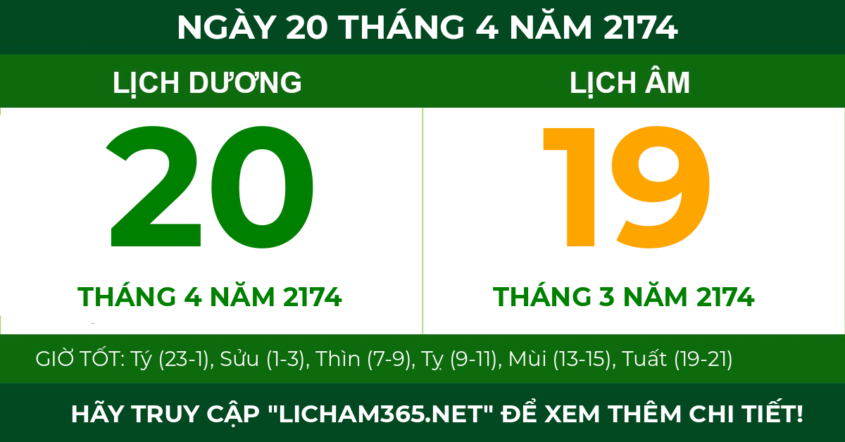 lịch âm ngày 20 tháng 4 năm 2174