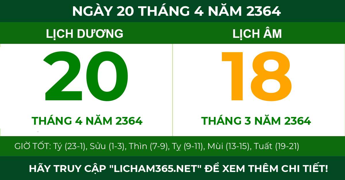 lịch âm ngày 20 tháng 4 năm 2364