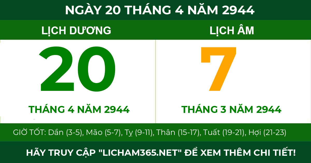 lịch âm ngày 20 tháng 4 năm 2944