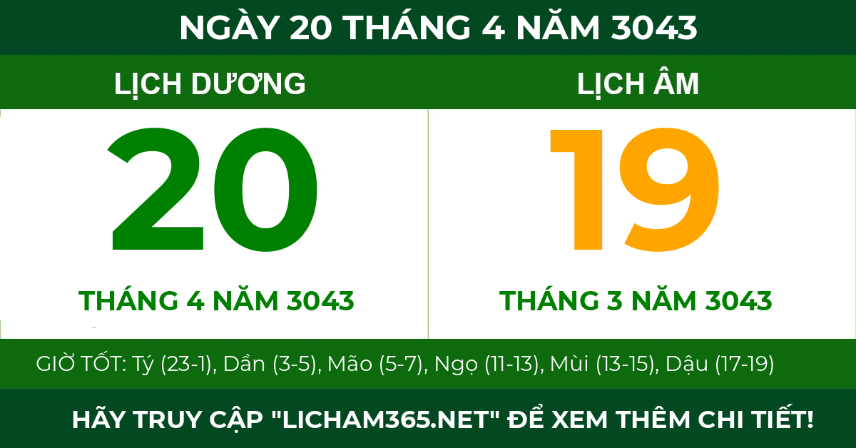 lịch âm ngày 20 tháng 4 năm 3043