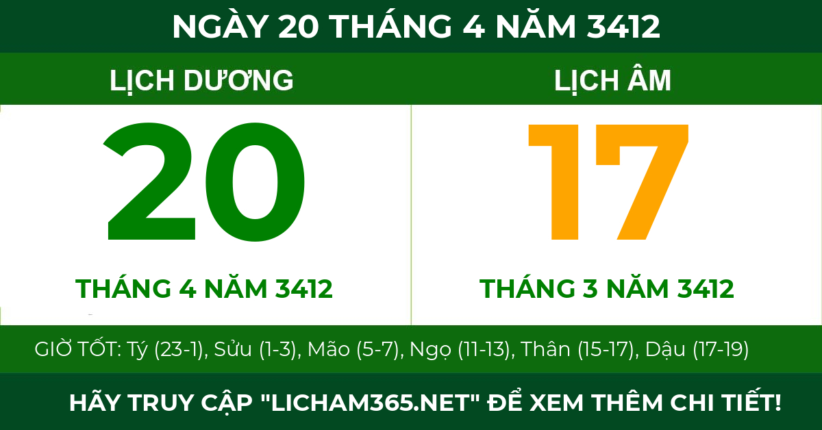 lịch âm ngày 20 tháng 4 năm 3412