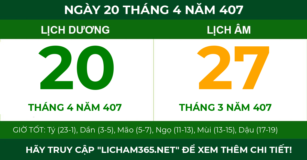 lịch âm ngày 20 tháng 4 năm 407