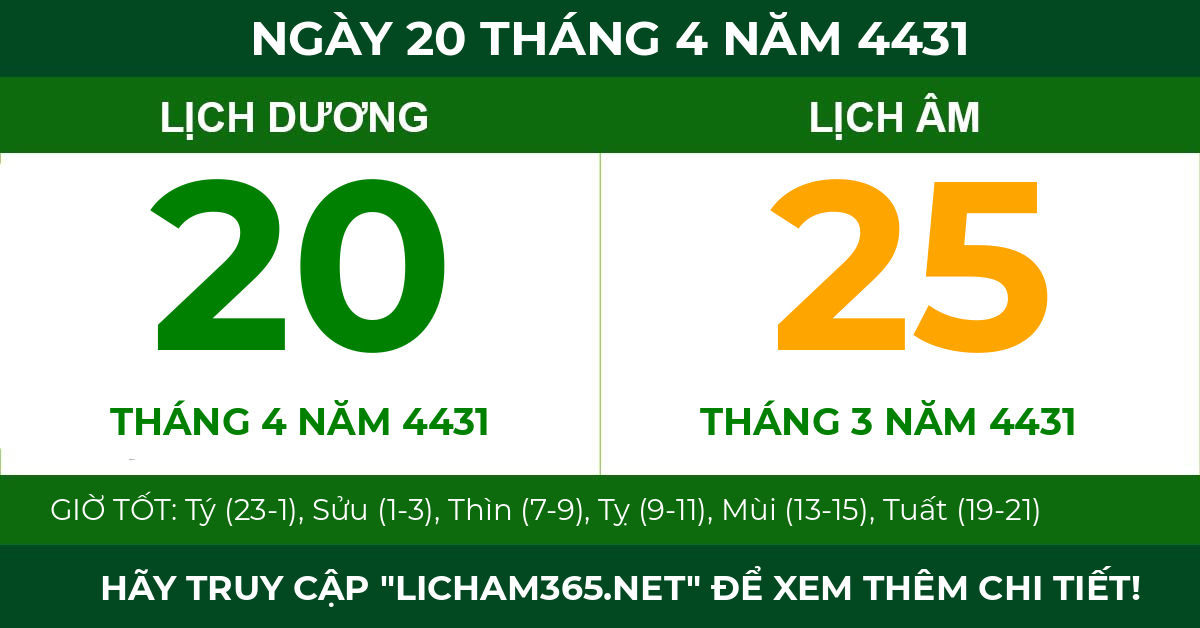 lịch âm ngày 20 tháng 4 năm 4431