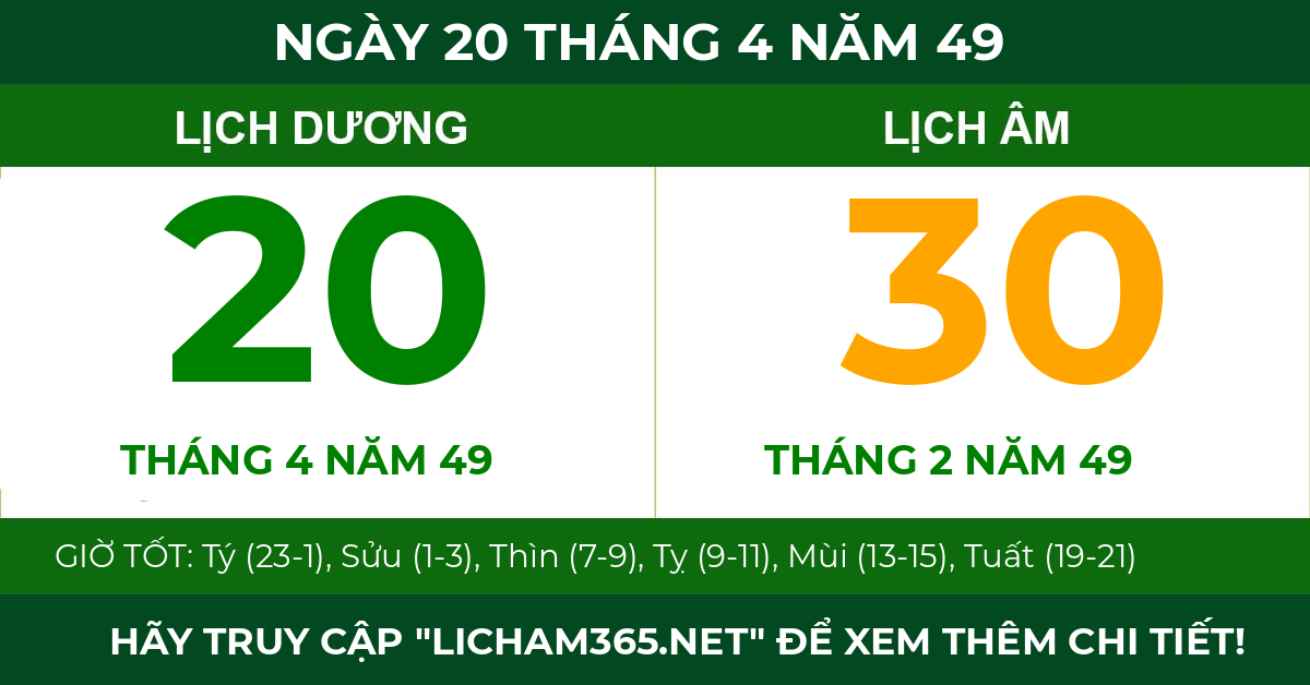 lịch âm ngày 20 tháng 4 năm 49