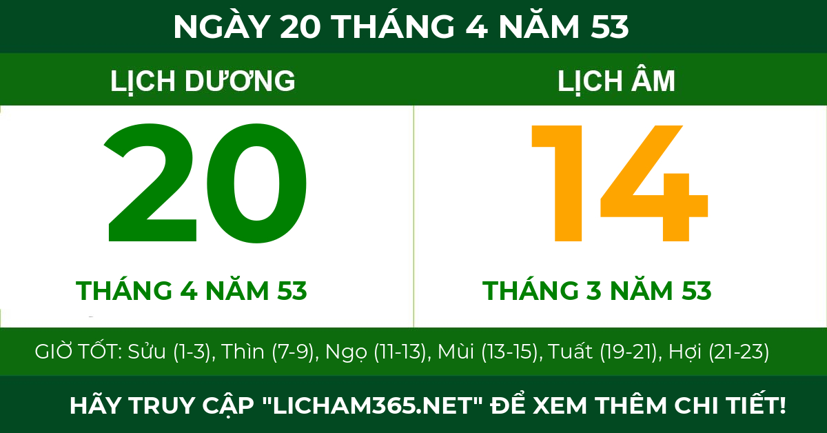 lịch âm ngày 20 tháng 4 năm 53