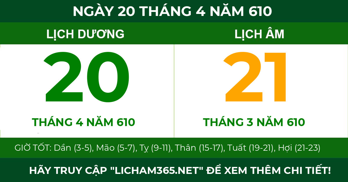 lịch âm ngày 20 tháng 4 năm 610