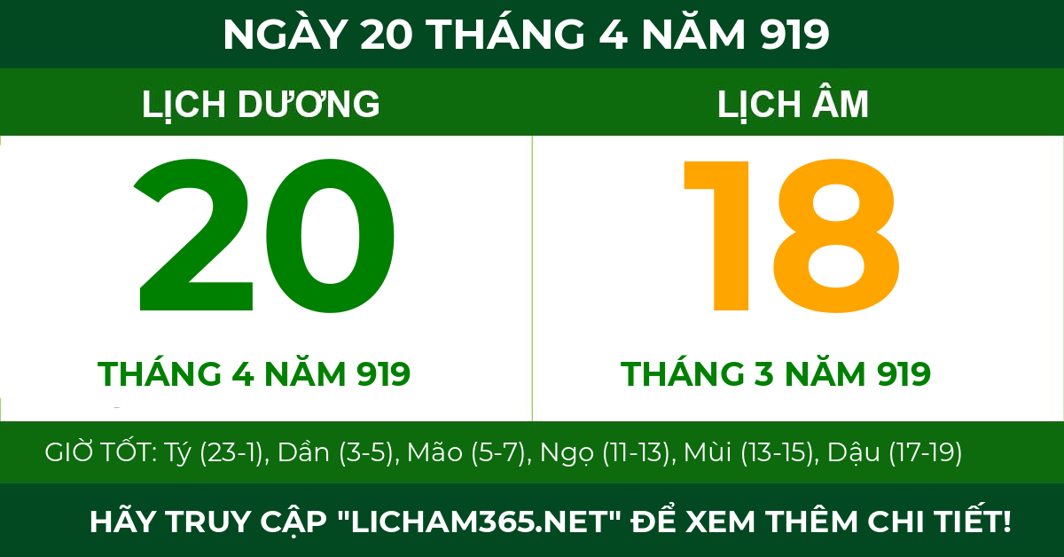 lịch âm ngày 20 tháng 4 năm 919