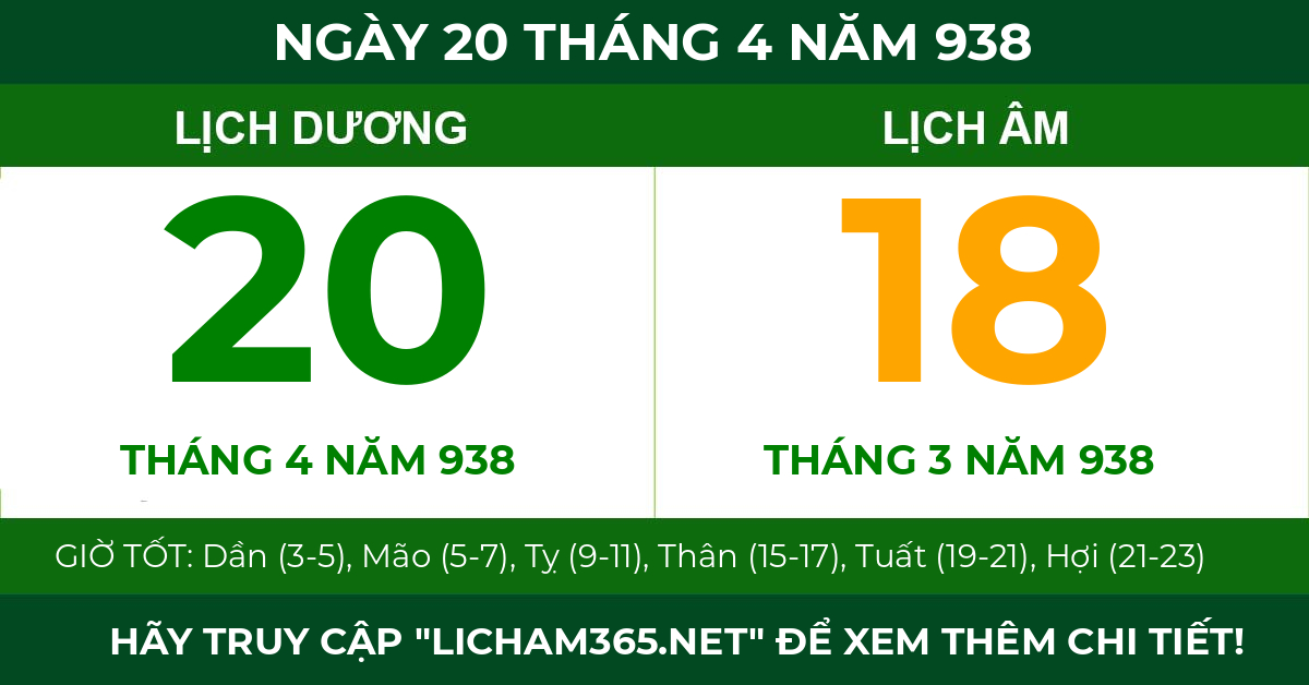 lịch âm ngày 20 tháng 4 năm 938