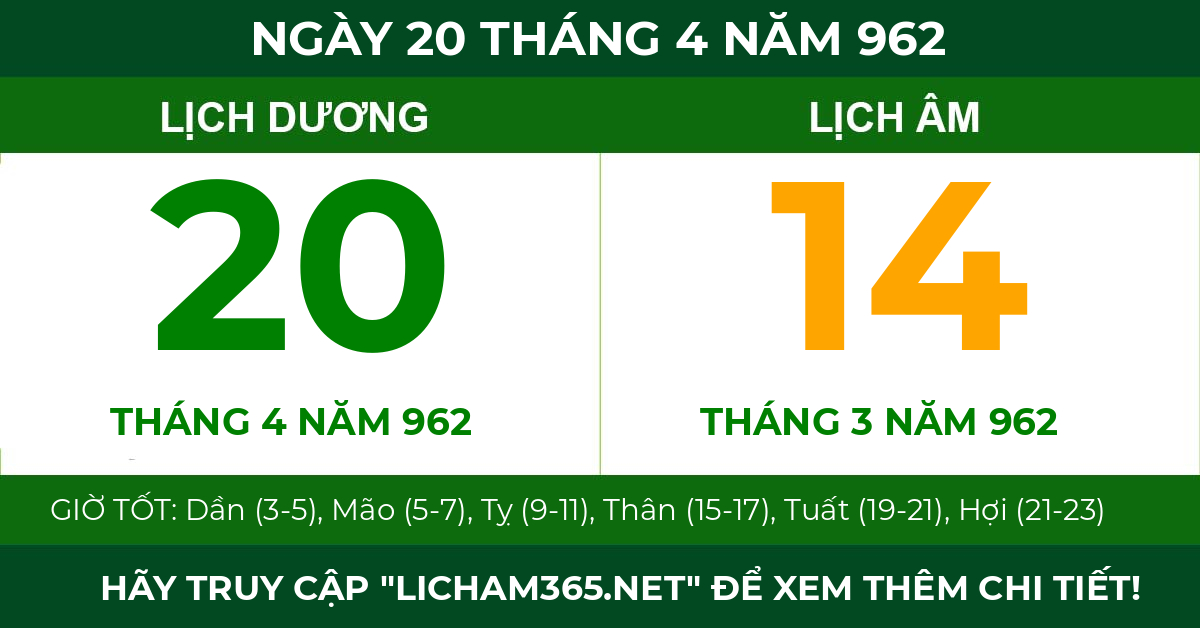 lịch âm ngày 20 tháng 4 năm 962
