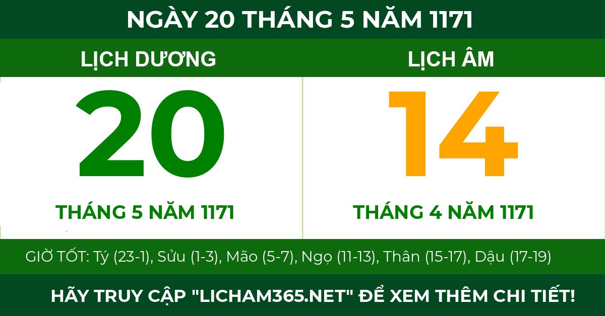 lịch âm ngày 20 tháng 5 năm 1171