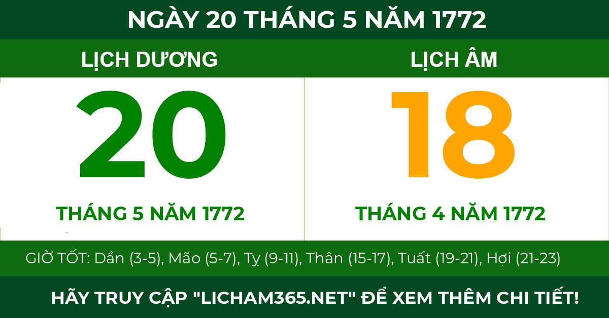 lịch âm ngày 20 tháng 5 năm 1772
