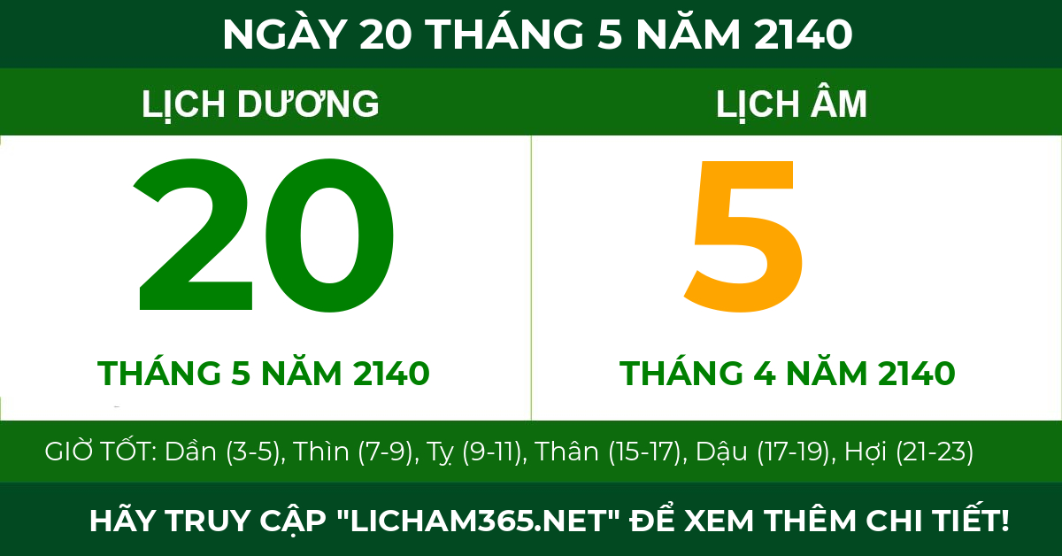 lịch âm ngày 20 tháng 5 năm 2140