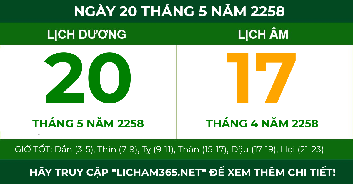 lịch âm ngày 20 tháng 5 năm 2258