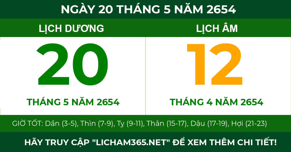 lịch âm ngày 20 tháng 5 năm 2654