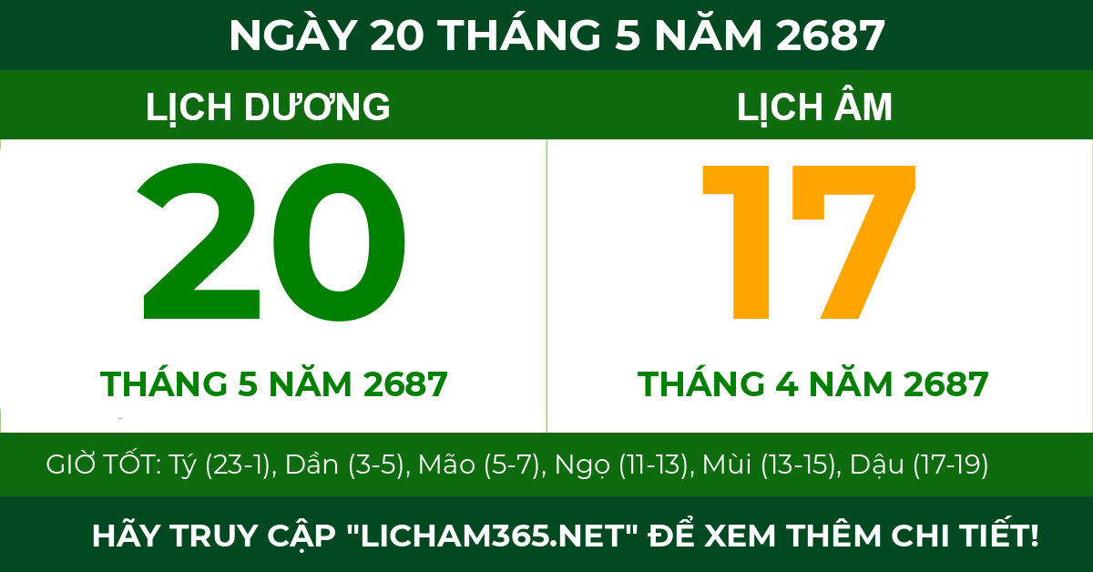 lịch âm ngày 20 tháng 5 năm 2687