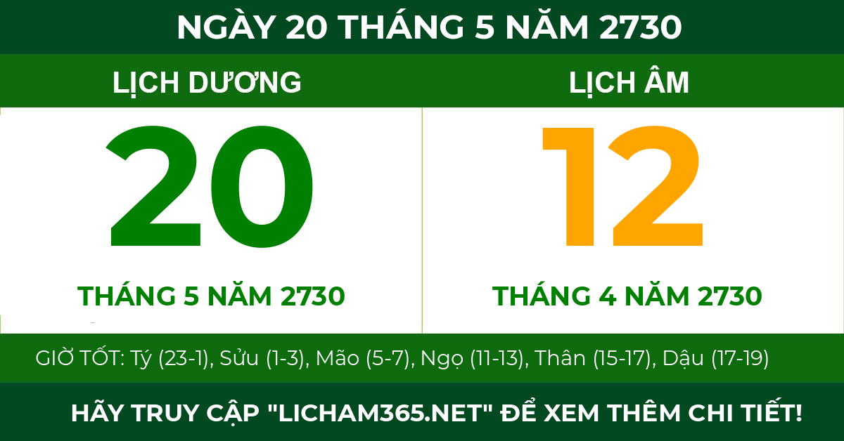 lịch âm ngày 20 tháng 5 năm 2730