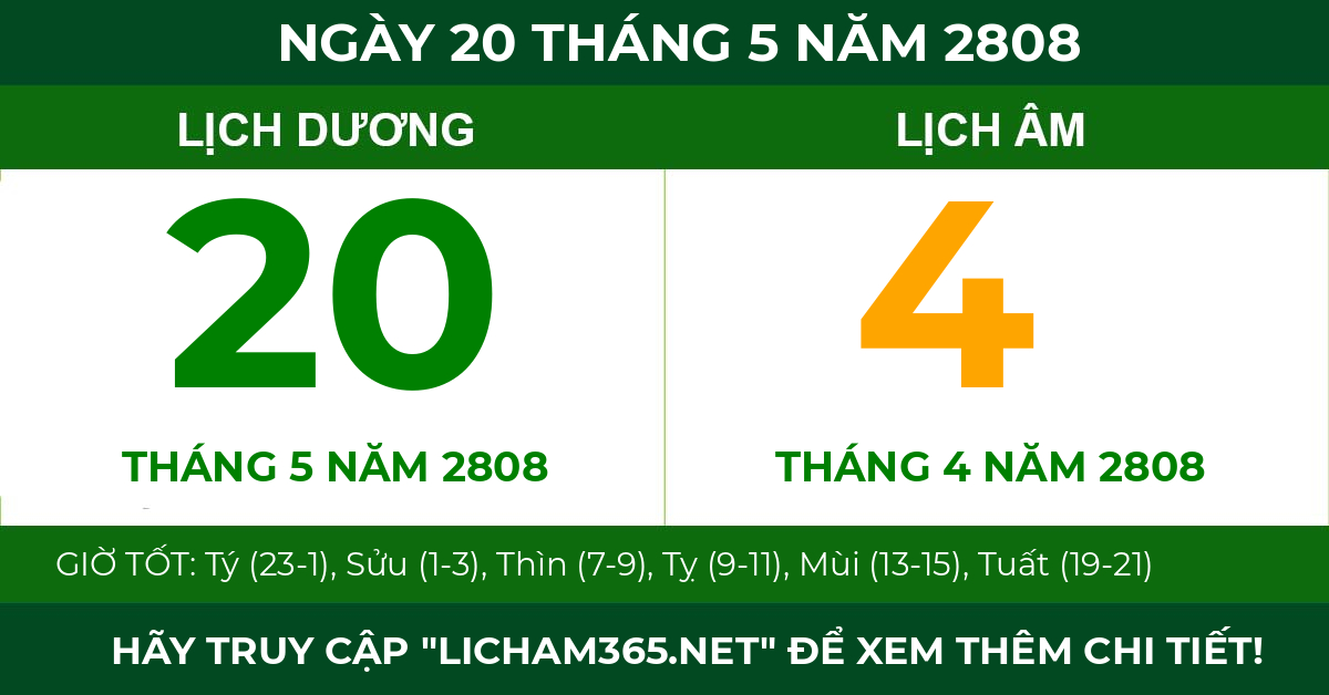 lịch âm ngày 20 tháng 5 năm 2808